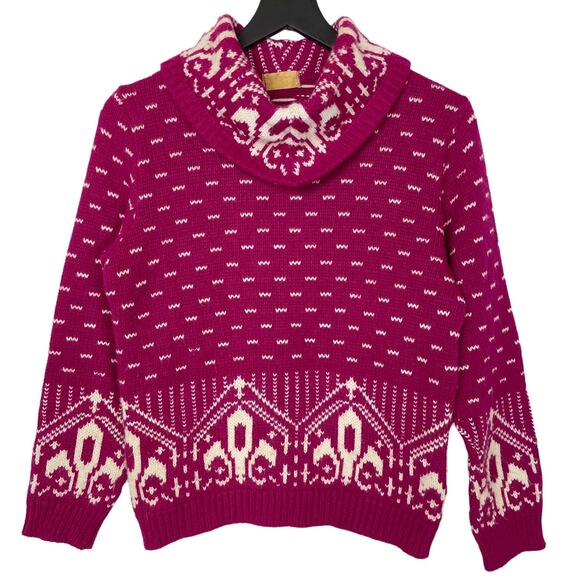 Vintage Chunky Knit Sweater Hampton Knitting Mills Olympic Pink Fair Isle Medium - Picture 1 of 7